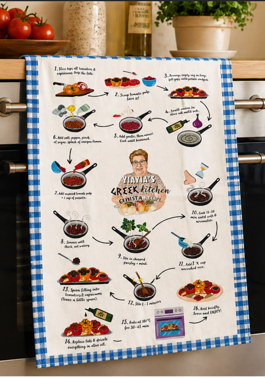 Gemista Recipe Tea Towel